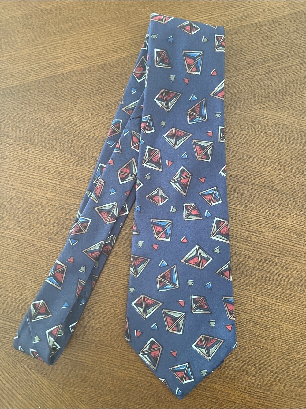 Johnny Carson Navy Geometric Print Tie Classic Blue